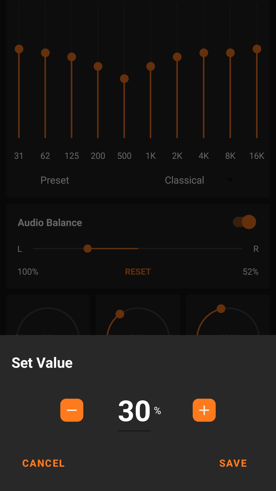 Custom equalizer settings interface